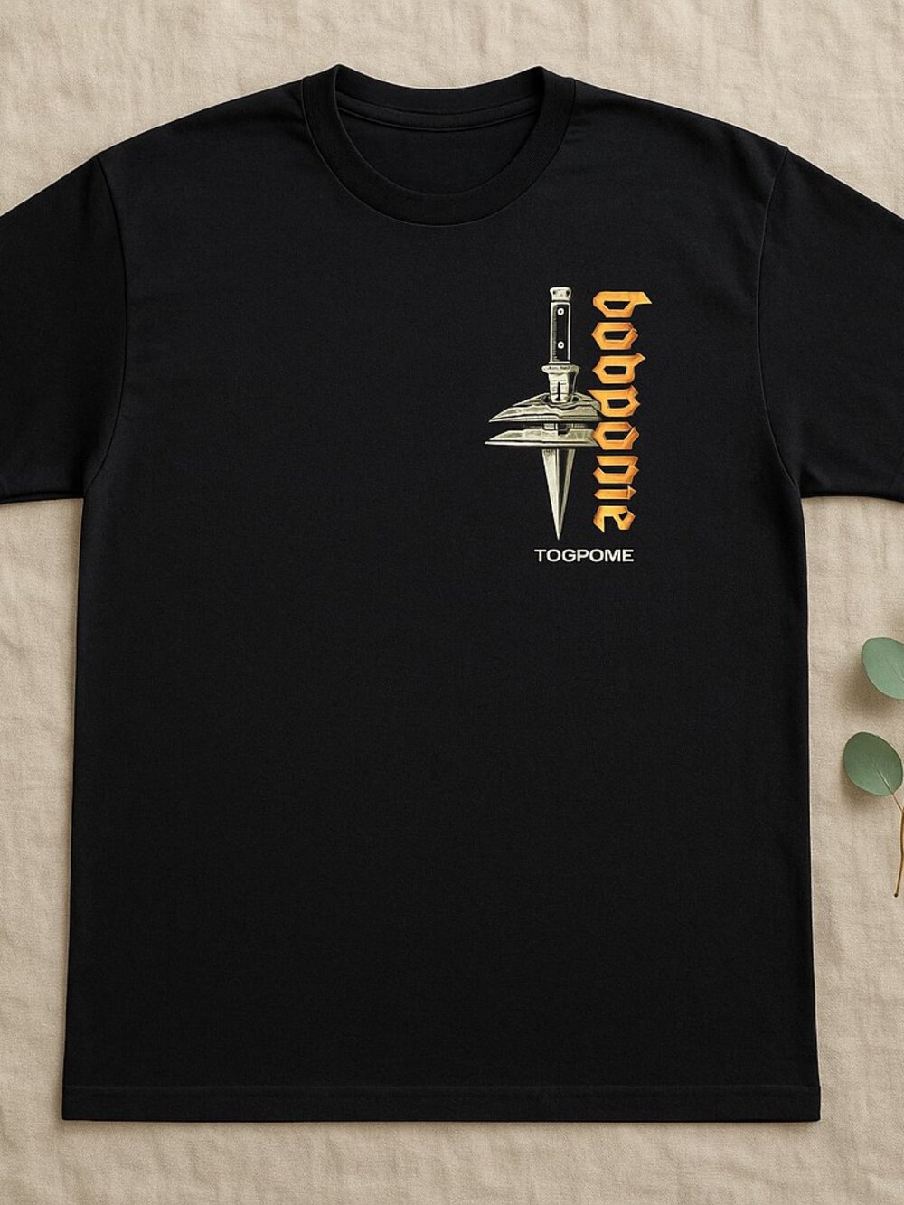 Dagger Graphic Black T-Shirt Gothic Streetwear Orange Typography Minimalist